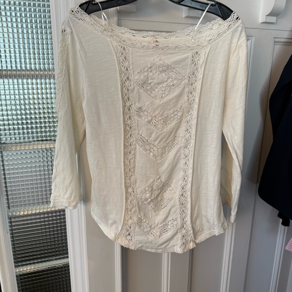 Free People Ivory Cream Lace Top 3/4 Length Sleeve Sz Large NWT - Picture 5 of 13